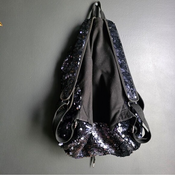 Victoria\'s Secret Pink Sequin Backpack Midnight Blue Drawstring Buckle 16x16 main image 6